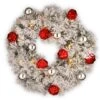 24" Snowy Bristle Pine Wreaths With Red & Silver Ornaments & Warm White LED Lights -Northlight Shop D206633S 1