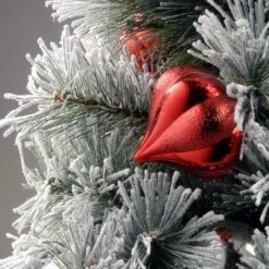 24" Snowy Bristle Pine Wreaths With Red & Silver Ornaments & Warm White LED Lights 11 24" Snowy Bristle Pine Wreaths With Red & Silver Ornaments & Warm White LED Lights -Northlight Shop D206633S 3