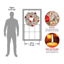 24" Snowy Bristle Pine Wreaths With Red & Silver Ornaments & Warm White LED Lights 12 24" Snowy Bristle Pine Wreaths With Red & Silver Ornaments & Warm White LED Lights -Northlight Shop D206633S 4