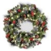 24" Crestwood® Spruce Wreath With Silver Bristle, Pine Cones, Red Berries & Glitter With Warm White LED Lights 1 24" Crestwood® Spruce Wreath With Silver Bristle, Pine Cones, Red Berries & Glitter With Warm White LED Lights -Northlight Shop D206651S 1