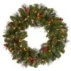 24" Crestwood® Spruce Wreath With Silver Bristle, Pine Cones, Red Berries & Glitter With Clear Lights -Northlight Shop D206669S 1