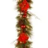 9' X 12" Pre-lit Decorative Collection Hydrangea Artificial Christmas Garland With Cones, Red Berries And 50 Soft White LED Lights -Northlight Shop D206832S 1
