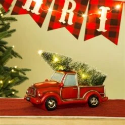 Glitzhome® LED Lighted Red Truck Christmas Table Décor -Northlight Shop D210696S 6