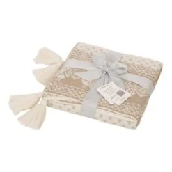 Glitzhome® White Knited Acrylic Throw Blanket With Tassels -Northlight Shop D210743S 3