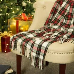 Glitzhome® Red Plaid Woven Throw -Northlight Shop D210752S 2