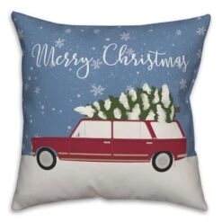 Designs Direct Merry Christmas Station Wagon 18x18 Throw Pillow -Northlight Shop D210839S 1 1