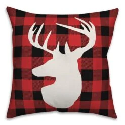 Designs Direct Deer Head Plaid 18x18 Throw Pillow -Northlight Shop D210866S 1 1