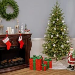 7.5ft. Pre-Lit Feel-Real® Nordic Spruce® Slim Artificial Christmas Tree, Clear Lights -Northlight Shop D228512S 15