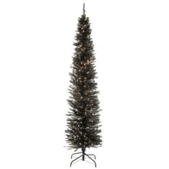 6ft. Pre-Lit Black Tinsel Artificial Christmas Tree 8 6ft. Pre-Lit Black Tinsel Artificial Christmas Tree -Northlight Shop D228569S 1 1
