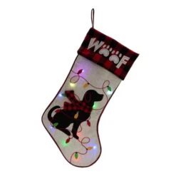 Glitzhome® 21" LED Embroidered Dog Linen Christmas Stocking -Northlight Shop D231651S 1 1