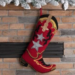Glitzhome® 19" Red Boot Hooked Stocking -Northlight Shop D231664S 2