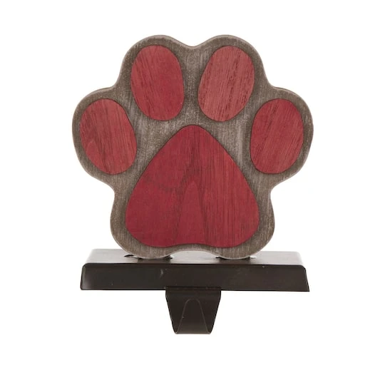 Glitzhome® 6.3" Red & Brown Paw Stocking Holder 3 Glitzhome® 6.3" Red & Brown Paw Stocking Holder