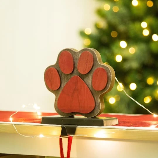 Glitzhome® 6.3" Red & Brown Paw Stocking Holder 5 Glitzhome® 6.3" Red & Brown Paw Stocking Holder - Image 3