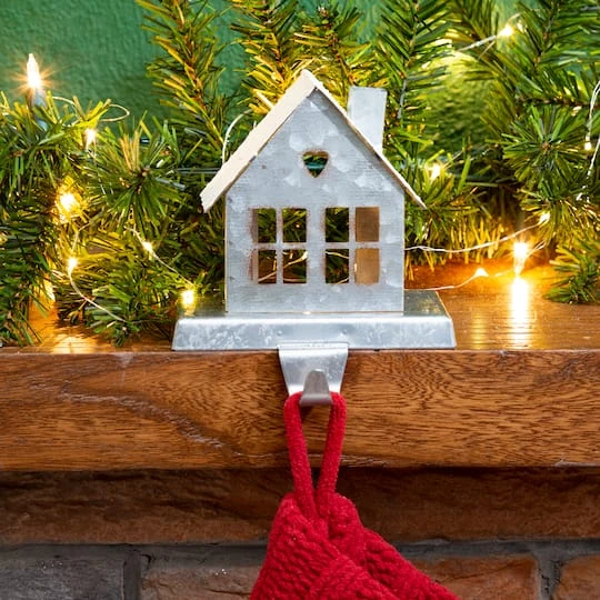 Glitzhome® 6" Galvanized House Stocking Holder 5 Glitzhome® 6" Galvanized House Stocking Holder - Image 3