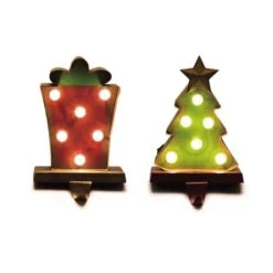 Glitzhome® LED Tree & Gift Box Stocking Holder Set 12 Glitzhome® LED Tree & Gift Box Stocking Holder Set -Northlight Shop D231701S 1 1