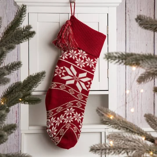 Glitzhome® Knitted Christmas Snowflake Stocking & Tree Skirt Set 6 Glitzhome® Knitted Christmas Snowflake Stocking & Tree Skirt Set - Image 4