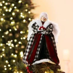 Glitzhome® 12" Black & White Plaid Angel Tree Topper 12 Glitzhome® 12" Black & White Plaid Angel Tree Topper -Northlight Shop D231733S 2