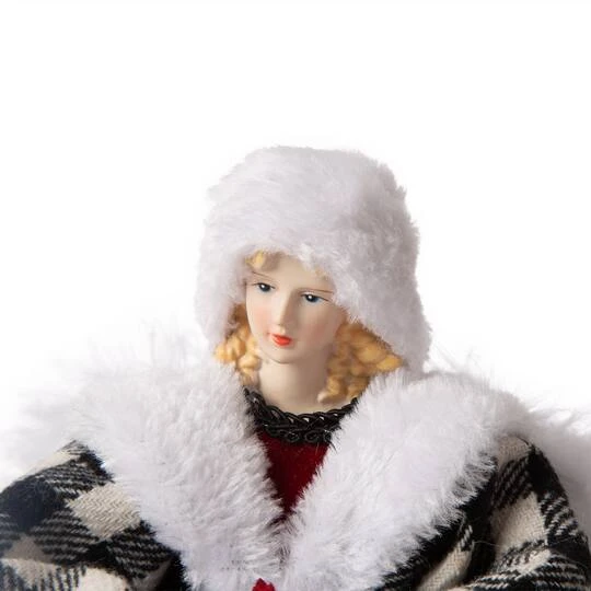 Glitzhome® 12" Black & White Plaid Angel Tree Topper 6 Glitzhome® 12" Black & White Plaid Angel Tree Topper - Image 4