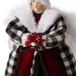 Glitzhome® 12" Black & White Plaid Angel Tree Topper 14 Glitzhome® 12" Black & White Plaid Angel Tree Topper -Northlight Shop D231733S 4