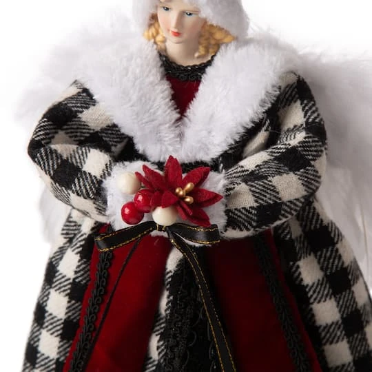 Glitzhome® 12" Black & White Plaid Angel Tree Topper 7 Glitzhome® 12" Black & White Plaid Angel Tree Topper - Image 5