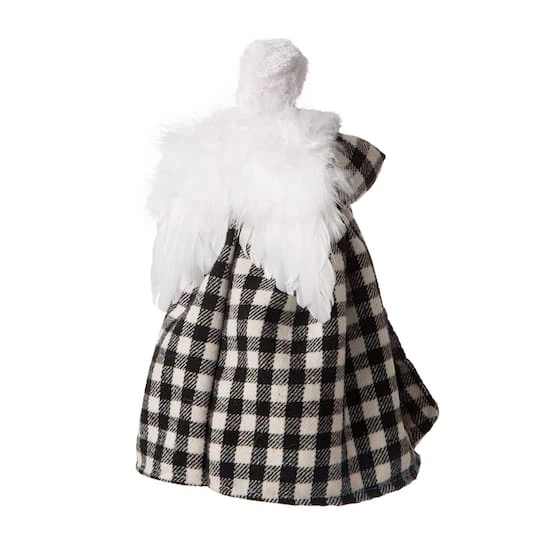 Glitzhome® 12" Black & White Plaid Angel Tree Topper 8 Glitzhome® 12" Black & White Plaid Angel Tree Topper - Image 6
