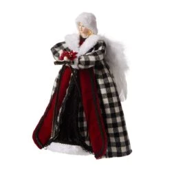 Glitzhome® 12" Black & White Plaid Angel Tree Topper 16 Glitzhome® 12" Black & White Plaid Angel Tree Topper -Northlight Shop D231733S 6