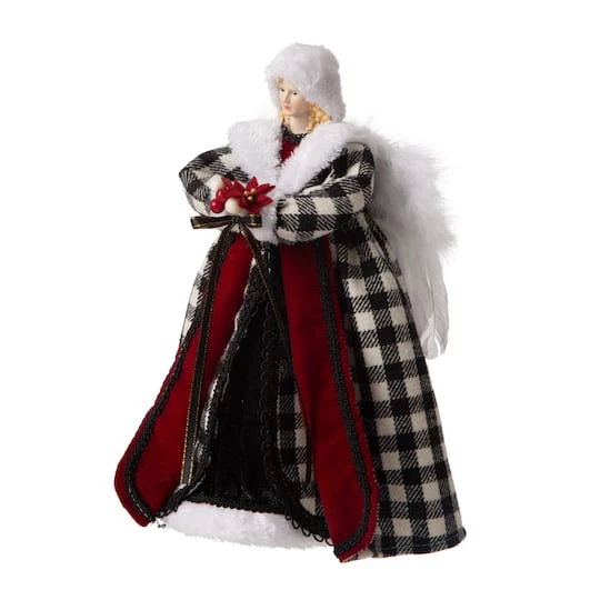 Glitzhome® 12" Black & White Plaid Angel Tree Topper 9 Glitzhome® 12" Black & White Plaid Angel Tree Topper - Image 7