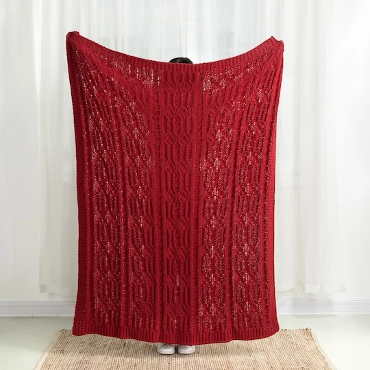 Glitzhome® Knitted Polyester Red Throw Blanket 6 Glitzhome® Knitted Polyester Red Throw Blanket - Image 4