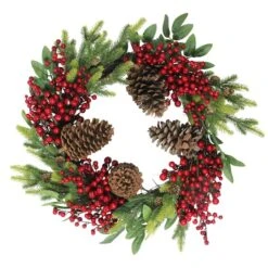 Northlight 22" Red Berry & Pinecone Wreath -Northlight Shop D237019S 11