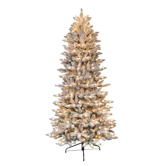 9ft. Pre-Lit Slim Flocked Fraser Fir Artificial Christmas Tree, Clear Lights 4 9ft. Pre-Lit Slim Flocked Fraser Fir Artificial Christmas Tree, Clear Lights - Image 2