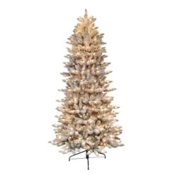 9ft. Pre-Lit Slim Flocked Fraser Fir Artificial Christmas Tree, Clear Lights