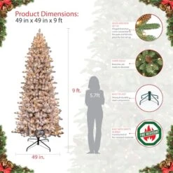 9ft. Pre-Lit Slim Flocked Fraser Fir Artificial Christmas Tree, Clear Lights 15 9ft. Pre-Lit Slim Flocked Fraser Fir Artificial Christmas Tree, Clear Lights -Northlight Shop D248357S 6