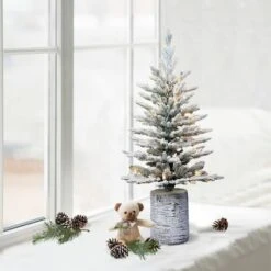 3ft. Pre-Lit Flocked Arctic Fir Tree, Warm White LED Lights -Northlight Shop D248367S 2