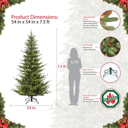 7.5ft. Pre-Lit Natural Fir Artificial Christmas Tree, Clear Lights 8 7.5ft. Pre-Lit Natural Fir Artificial Christmas Tree, Clear Lights - Image 6
