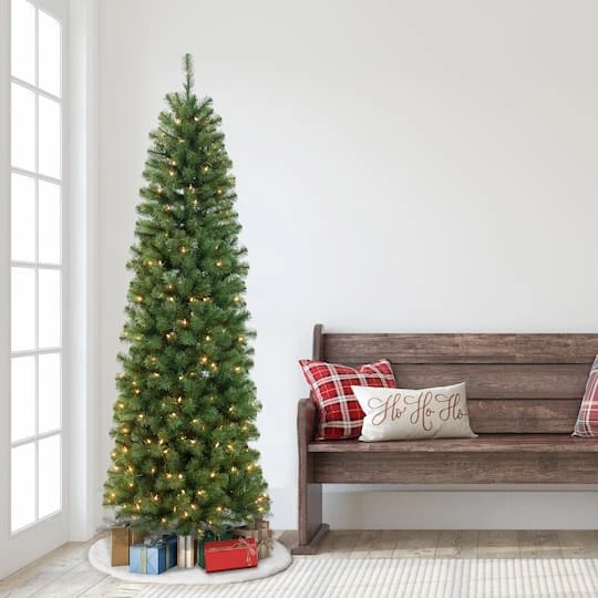 7.5ft Pre-Lit Northern Fir Pencil Artificial Christmas Tree, Clear Lights 5 7.5ft Pre-Lit Northern Fir Pencil Artificial Christmas Tree, Clear Lights - Image 3