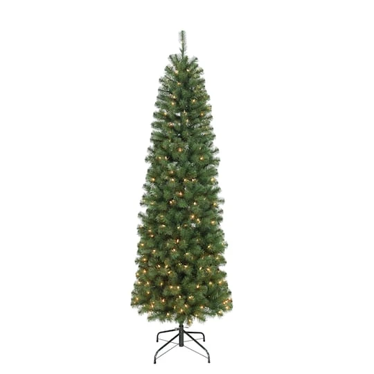 7.5ft Pre-Lit Northern Fir Pencil Artificial Christmas Tree, Clear Lights 9 7.5ft Pre-Lit Northern Fir Pencil Artificial Christmas Tree, Clear Lights - Image 7