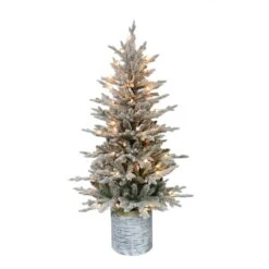 4.5ft. Pre-Lit Flocked Arctic Fir Artificial Christmas Tree, Clear Lights