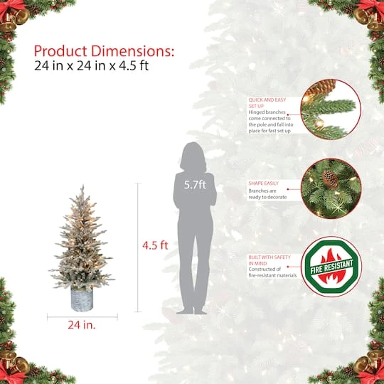 4.5ft. Pre-Lit Flocked Arctic Fir Artificial Christmas Tree, Clear Lights 8 4.5ft. Pre-Lit Flocked Arctic Fir Artificial Christmas Tree, Clear Lights - Image 6