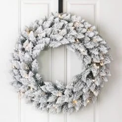 Glitzhome® 24" LED Snow Flocked Christmas Wreath 13 Glitzhome® 24" LED Snow Flocked Christmas Wreath -Northlight Shop D251183S 2