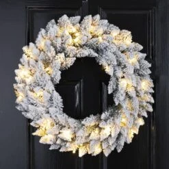Glitzhome® 24" LED Snow Flocked Christmas Wreath 14 Glitzhome® 24" LED Snow Flocked Christmas Wreath -Northlight Shop D251183S 3