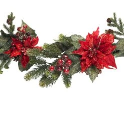 5ft. Poinsettia & Berry Artificial Garland -Northlight Shop D251210S 12