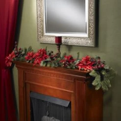 5ft. Poinsettia & Berry Artificial Garland -Northlight Shop D251210S 13