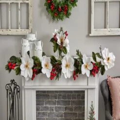 6ft. Magnolia, Pine & Berries Artificial Garland 10 6ft. Magnolia, Pine & Berries Artificial Garland -Northlight Shop D251212S 13