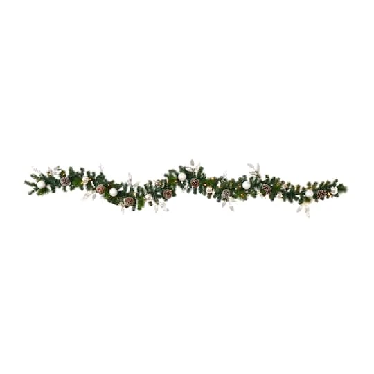 9ft. Pre-Lit Clear LED Ornament & Pinecone Artificial Christmas Garland 3 9ft. Pre-Lit Clear LED Ornament & Pinecone Artificial Christmas Garland