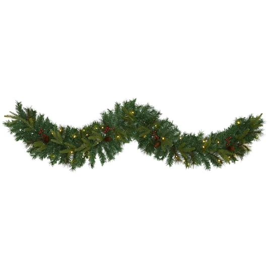 6ft. Pre-Lit Clear LED Mixed Pine, Berry & Pinecone Artificial Christmas Garland 3 6ft. Pre-Lit Clear LED Mixed Pine, Berry & Pinecone Artificial Christmas Garland