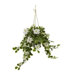 3.5ft. Real Touch Poinsettia And Variegated Holly Artificial Plant In Hanging Metal Bucket -Northlight Shop D251226S 1 1