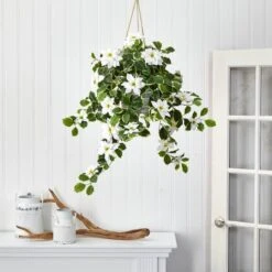 3.5ft. Real Touch Poinsettia And Variegated Holly Artificial Plant In Hanging Metal Bucket -Northlight Shop D251226S 3