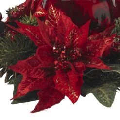 13" Poinsettia & Berry Candelabrum Artificial Arrangement -Northlight Shop D251239S 13