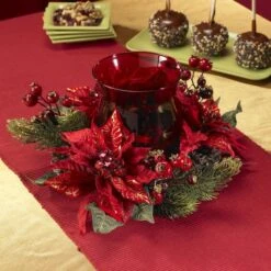 13" Poinsettia & Berry Candelabrum Artificial Arrangement -Northlight Shop D251239S 16