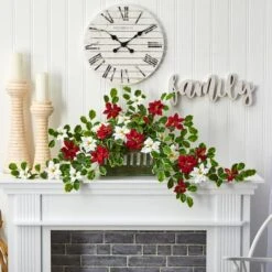 39” Poinsettia & Variegated Holly Artificial Plant In Decorative Planter 9 39” Poinsettia & Variegated Holly Artificial Plant In Decorative Planter -Northlight Shop D251251S 3